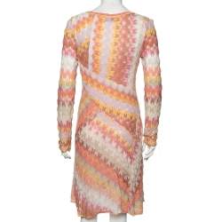 Pre Owned Missoni Multicolor Textured Cotton Long Sleeve Midi Dress M
