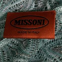 Pre Owned Missoni Blue & Grey Patterned Lurex Crochet-Knit Belted Tunic L