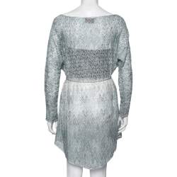 Pre Owned Missoni Blue & Grey Patterned Lurex Crochet-Knit Belted Tunic L
