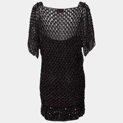 Pre Owned Missoni Black Lurex Knit & Crystal Embellished Tiered Mini Dress M