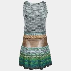 Pre Owned Missoni Multicolor Wave Patterned Knit Sleeveless V Neck Flared Hem Dress M