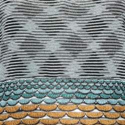 Pre Owned Missoni Multicolor Wave Patterned Knit Sleeveless V Neck Flared Hem Dress M