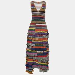 Pre Owned Missoni Multicolor Metallic Lurex Knit Ruffle Tiered Maxi Dress M