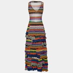 Pre Owned Missoni Multicolor Metallic Lurex Knit Ruffle Tiered Maxi Dress M