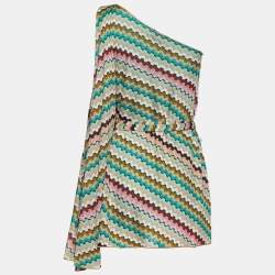 Pre Owned Missoni Multicolored Patterned Stretch Knit One Shoulder Belted Tunic S