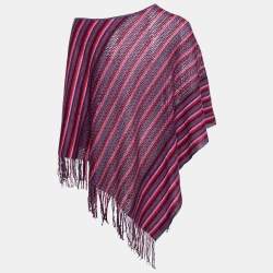 Pre Owned Missoni Purple Wool Intarsia Knit Fringed Poncho OS