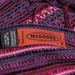 Pre Owned Missoni Purple Wool Intarsia Knit Fringed Poncho OS