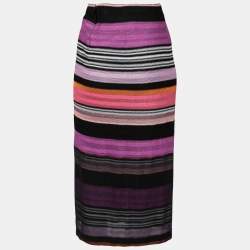 Pre Owned Missoni Multicolor Striped Knitted Slit Detail Skirt S