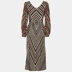 Pre Owned Missoni Multicolor Knit Contrast Sleeve Maxi Dress L