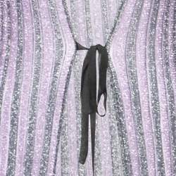 Pre Owned Missoni Metallic Purple Lurex Knit Open Front Belted Long Cardigan S