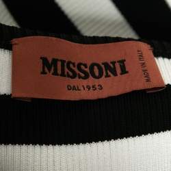 Pre Owned Missoni Monochrome Stripe and Floral Printed Knit Flared Dress S