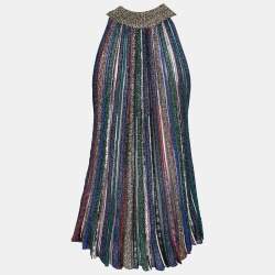 Pre Owned Missoni Multicolor Lurex Knit Striped Halter Blouse L