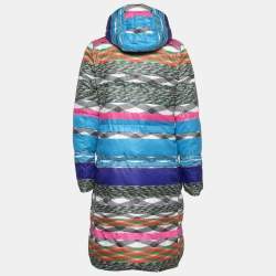 Pre Owned Missoni Multicolor Striped Quilted Down Hooded Coat S