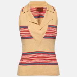 Pre Owned Missoni Mustard Striped Pattern Wool Knit V-Neck Top S