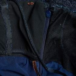 Pre Owned Missoni Navy Blue Lamé Knit High-Low Maxi Dress M