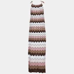 Pre Owned Missoni Pink & Brown Chevron Knit Halter Neck Maxi Dress S