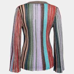 Pre Owned Missoni Multicolor Striped Knit V-Neck Long Sleeve Blouse M