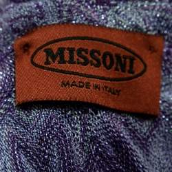 Pre Owned Missoni Purple Patterned Lurex Knit Button Front Long Cardigan S