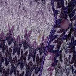 Pre Owned Missoni Purple Patterned Lurex Knit Button Front Long Cardigan S