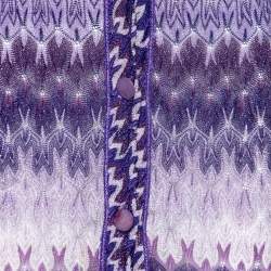 Pre Owned Missoni Purple Patterned Lurex Knit Button Front Long Cardigan S