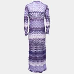 Pre Owned Missoni Purple Patterned Lurex Knit Button Front Long Cardigan S