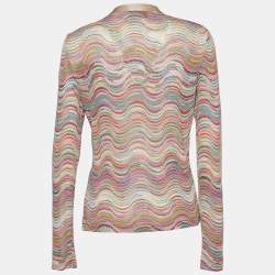Pre Owned Missoni Beige Zig Zag Knit Button Front Cardigan L