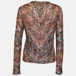 Pre Owned Missoni Multicolor Zig Zag Knit Button Front Cardigan L