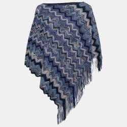 Missoni Blue Crochet Knit Fringed Poncho ( One Size ) Missoni | TLC