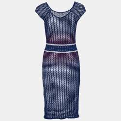 Pre Owned Missoni Blue Ombre Textured Knit Knee-Length Dress S