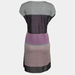 Pre Owned Missoni Black Multicolor Patterned Knit V-Neck Mini Dress L