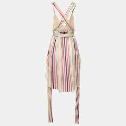 Pre Owned Missoni Multicolored Stripe Knit Tie Detail Short Dress M