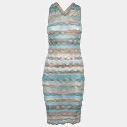 Pre Owned Missoni Blue Patterned Perforated-Knit Mini Dress S