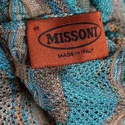 Pre Owned Missoni Blue Patterned Perforated-Knit Mini Dress S