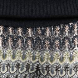 Pre Owned Missoni Grey Multicolor Patterned Crochet-Knit Fold Over Pants M