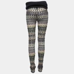 Pre Owned Missoni Grey Multicolor Patterned Crochet-Knit Fold Over Pants M