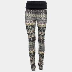 Pre Owned Missoni Grey Multicolor Patterned Crochet-Knit Fold Over Pants M
