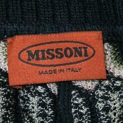 Pre Owned Missoni Grey Multicolor Patterned Crochet-Knit Fold Over Pants M