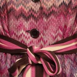 Missoni Pink Multicolor Chevron Patterned Knit Belted Coat M