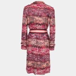 Missoni Pink Multicolor Chevron Patterned Knit Belted Coat M