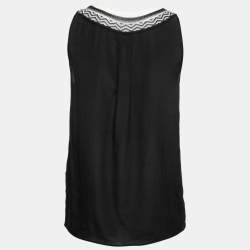 Pre Owned Missoni Black Silk Patterned Ribbed Collar Sleeveless Top S