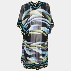 Pre Owned Missoni Black Striped Knit Open Front Long Cardigan M