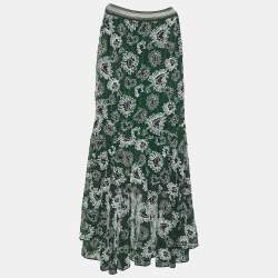 Pre Owned Missoni Green Floral Embroidered Tinsel High Low Skirt S