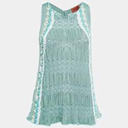 Pre Owned Missoni Green Perforated Knit Sleeveless Top M