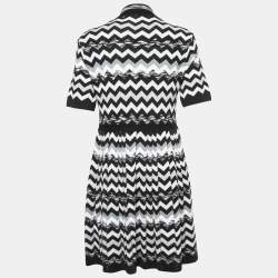 Pre Owned Missoni Black Chevron Patterned Knit Pleated Dress M
