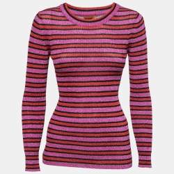 Pre Owned Missoni Pink Striped Lurex Knit Pullover S