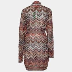 Pre Owned Missoni Brown Patterned Knit Belted Cardigan M