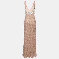 Missoni Pink Crochet Knit Embellished Long Dress M