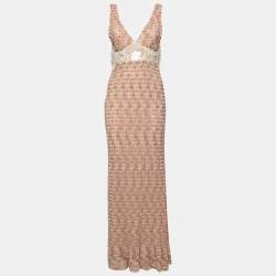 Missoni Pink Crochet Knit Embellished Long Dress M