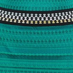 Pre Owned Missoni Green Patterned Knit Collared Midi Dress M