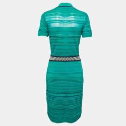 Pre Owned Missoni Green Patterned Knit Collared Midi Dress M